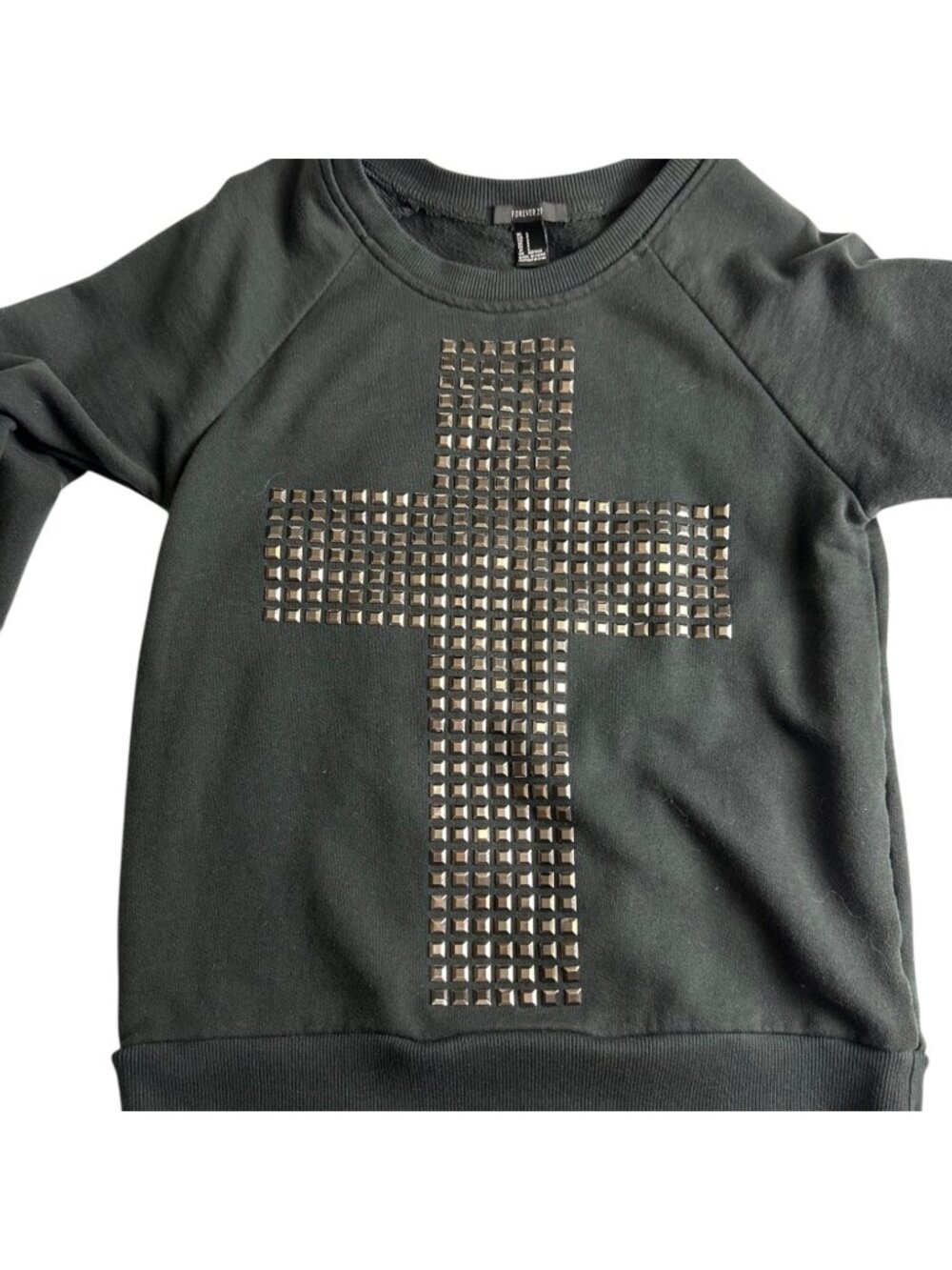 Forever 21 Black Studded Cross Sweatshirt S Cotton/Polyester Long Sleeve